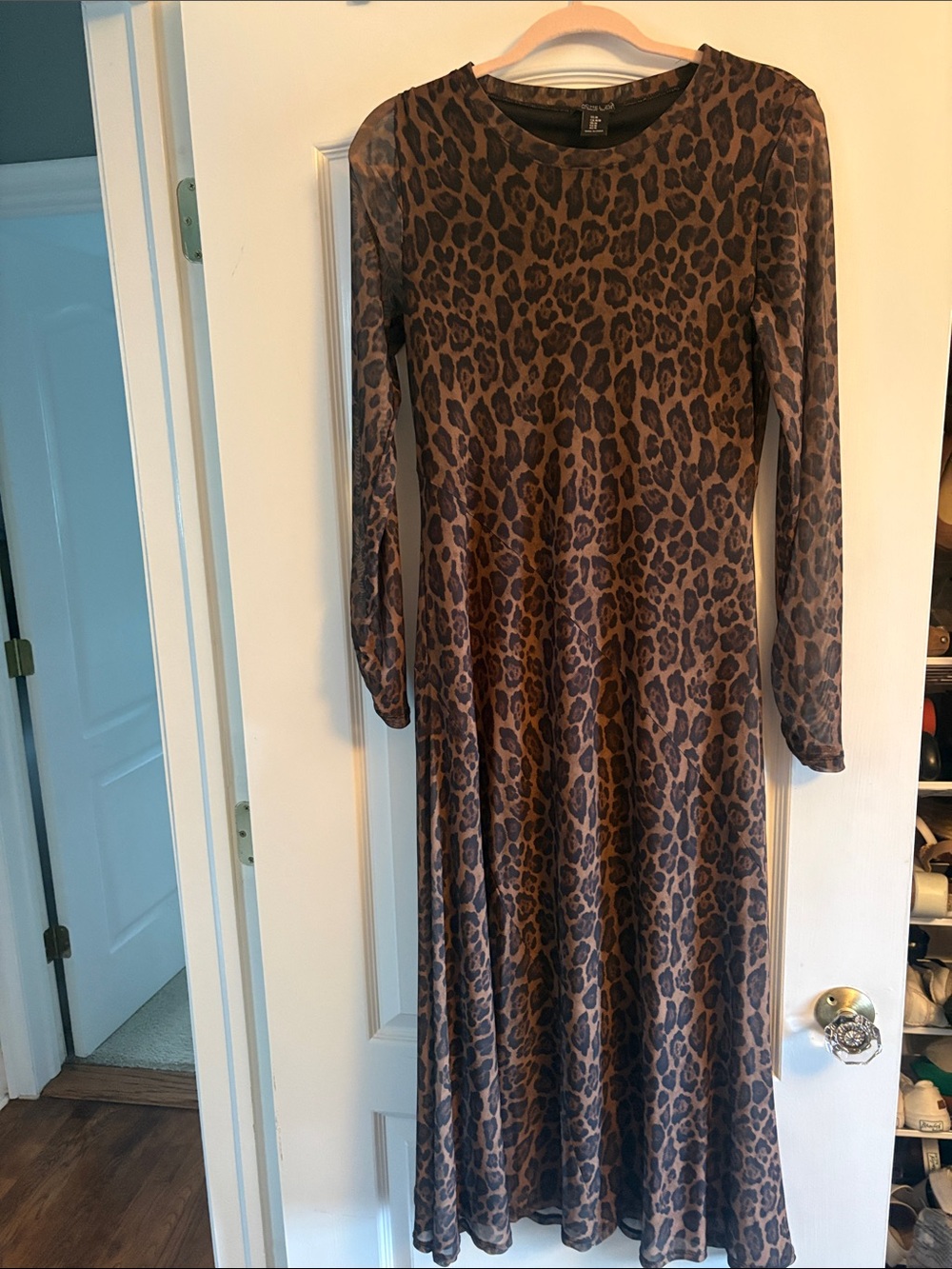 Rachel Zoe. Long Sleeve Leopard Print long Dress - Brown